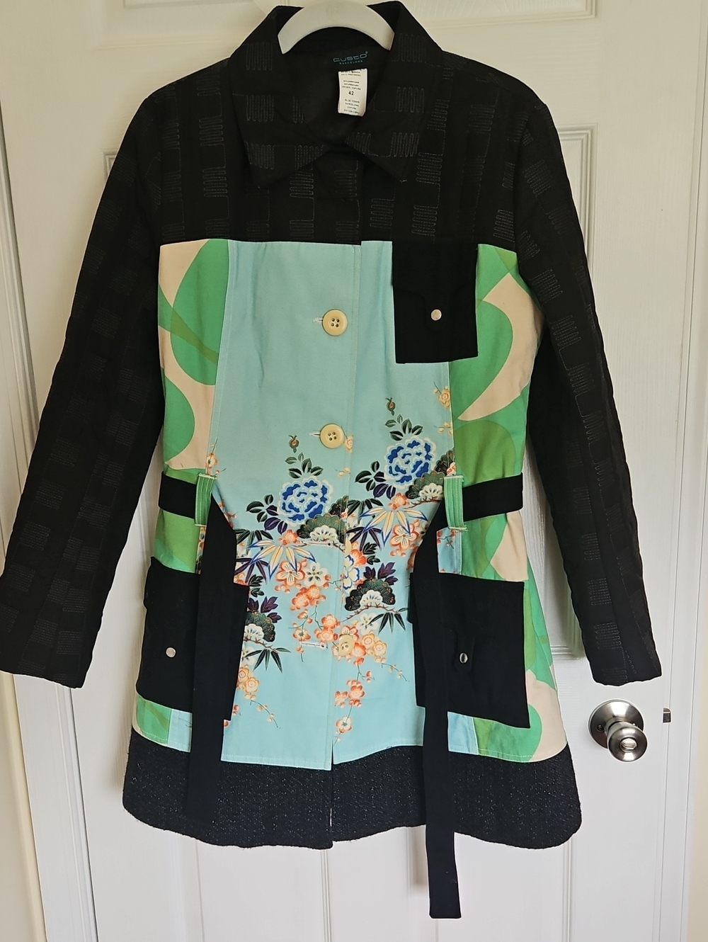 Custo Barcelona Black & Mint Floral Patchwork Trench